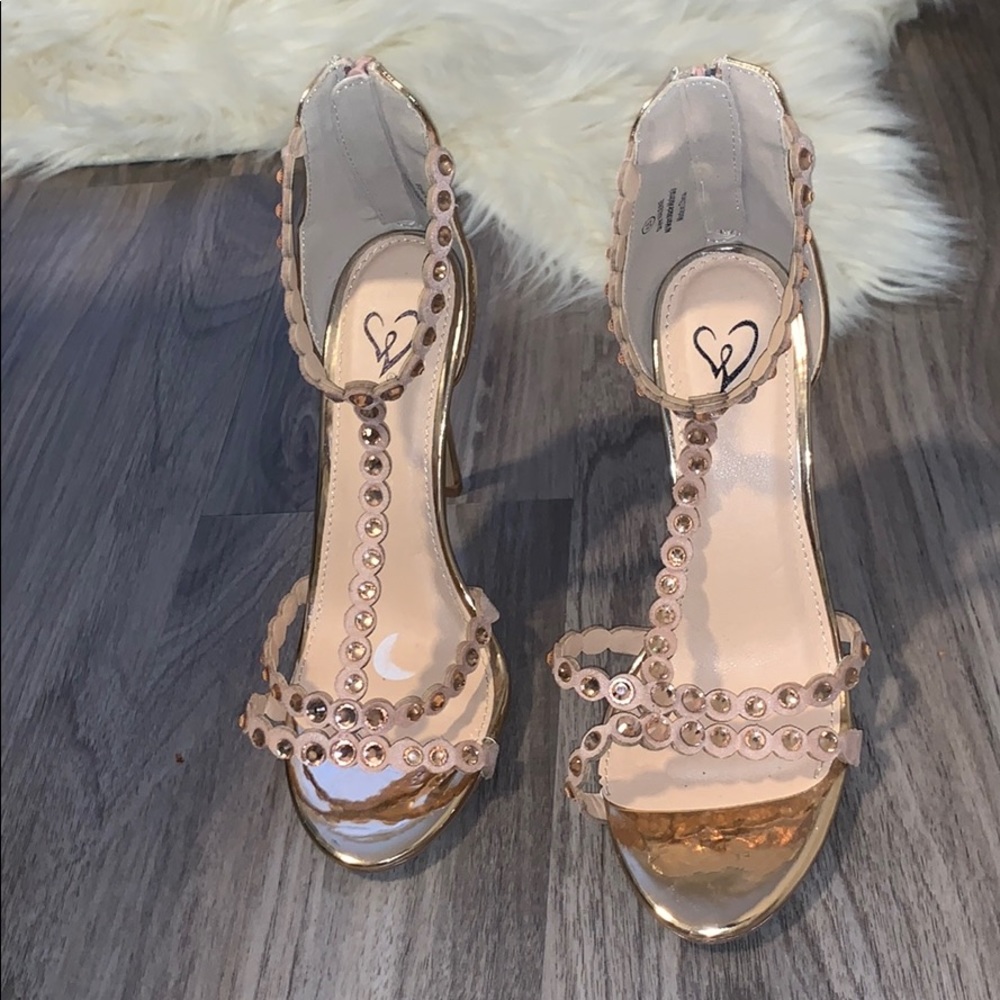 Rose gold strapped heels